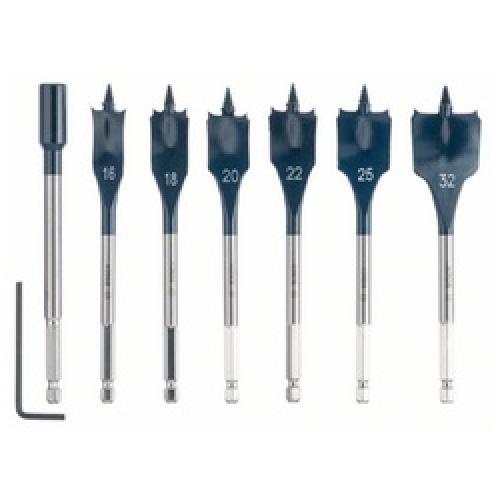 FLAT BIT SET 7 PC 16 TO 32MM & EXTENSION 2608900334 BOSCH Twiggs